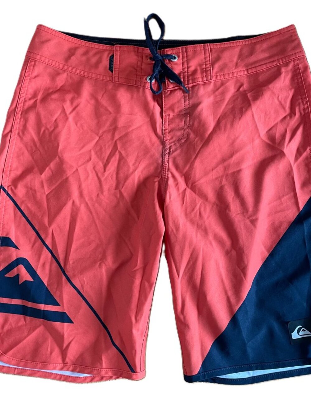 Quiksilver Men's Size 31 Orange Black Colorblock Board Shorts Scallop Big Logo